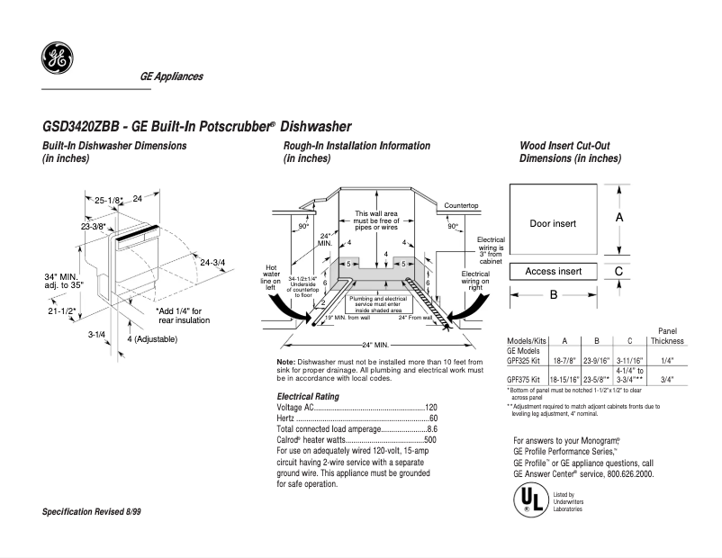 Page n°1 - Fiche technique GE GSD3420ZBB