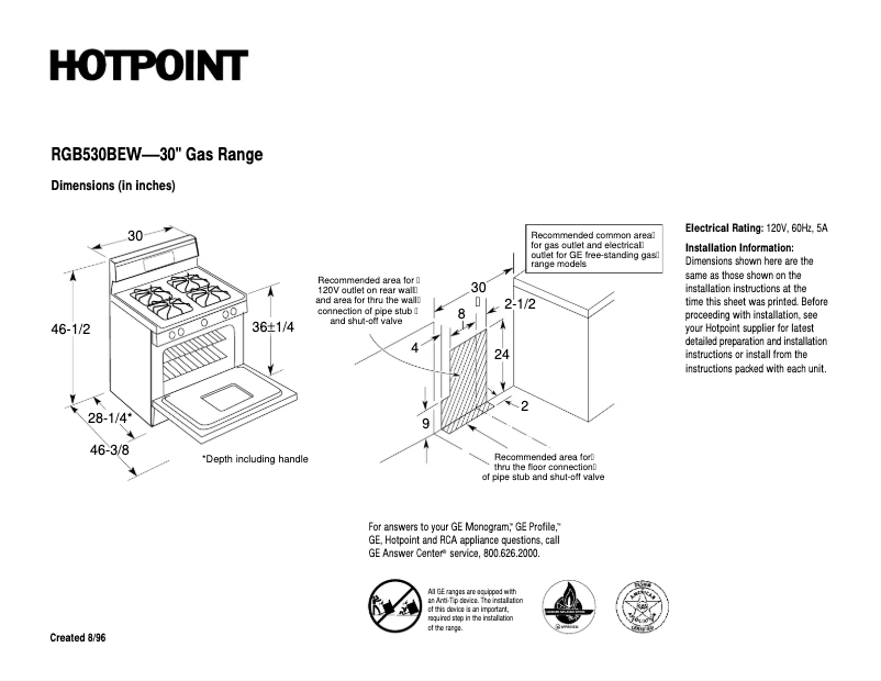 Page 1 de la notice Fiche technique Hotpoint RGB530BEWAD