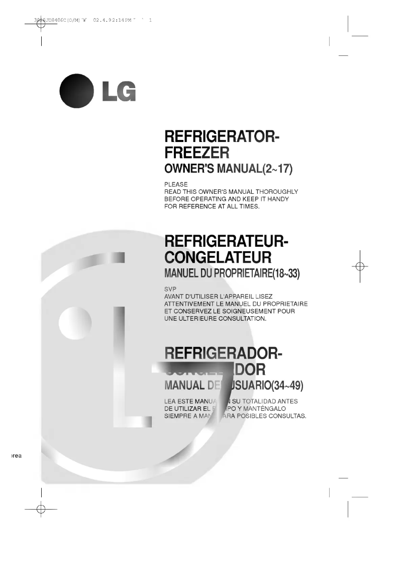 Page n°1 - Manuel utilisateur LG GR-642ABP