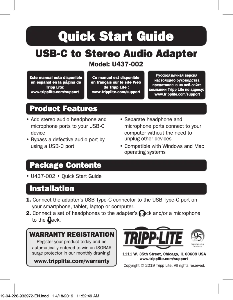 Image de la première page du manuel de l'appareil U437-002