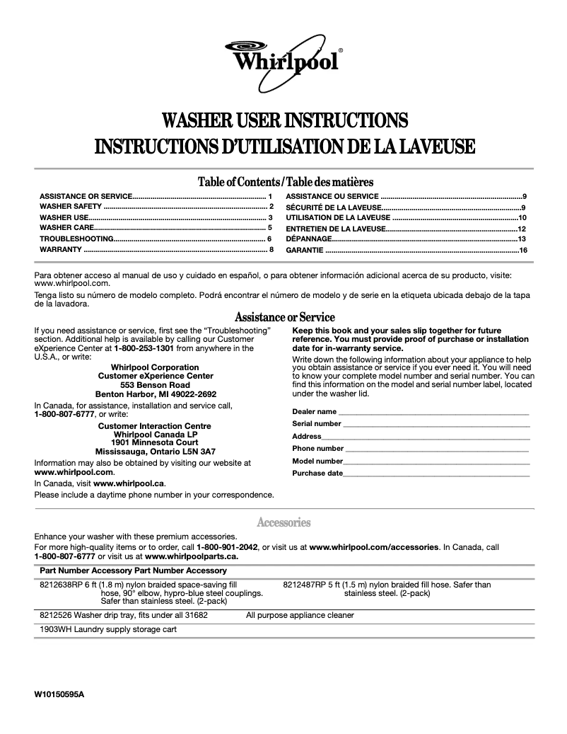 Imagen de la primera página del manual del dispositivo WTW5505SQ