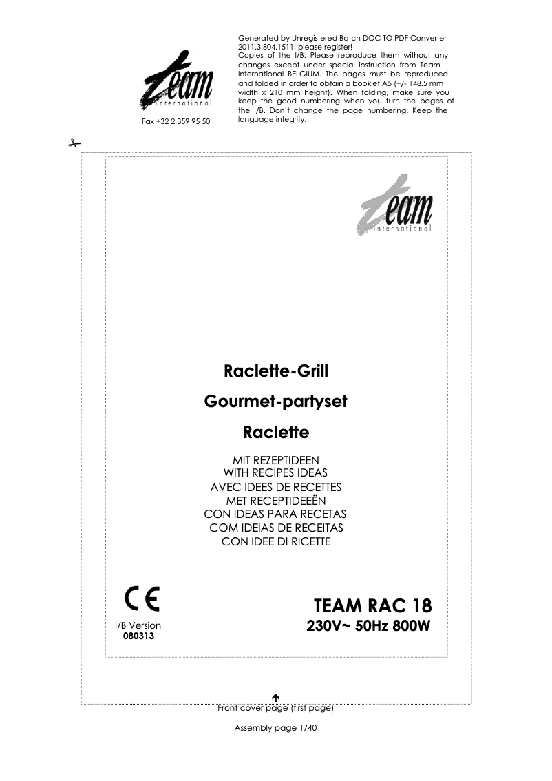 Página 1 del manual Manual de usuario Team RAC 18