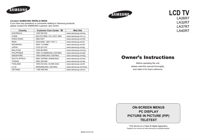 Page 1 de la notice Manuel utilisateur Samsung LE19A650