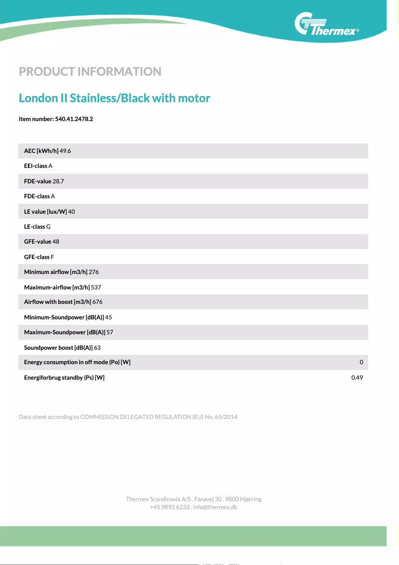 Page n°1 - Fiche technique Thermex London II