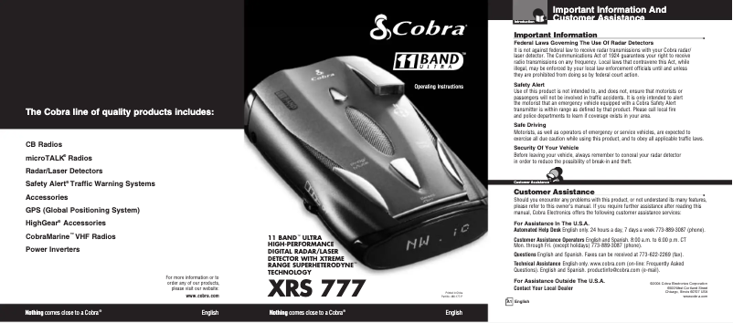 Page 1 de la notice Manuel utilisateur Cobra XRS777