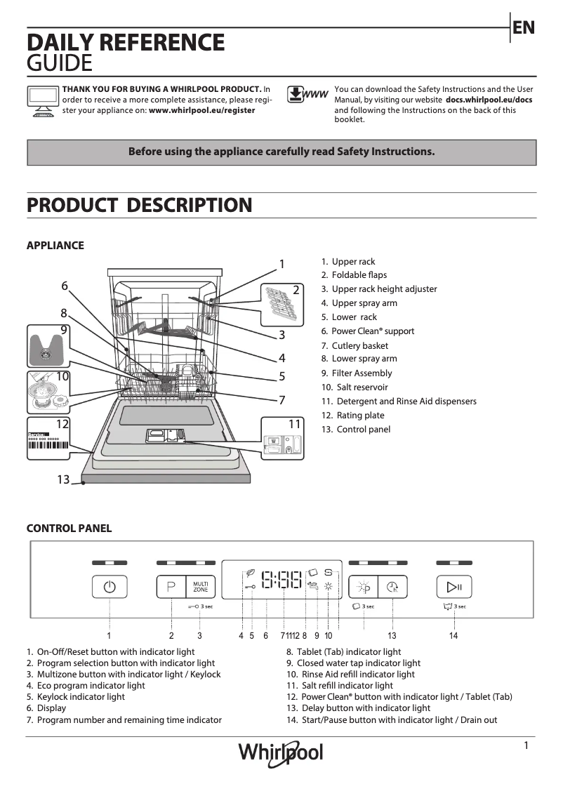 Page 1 de la notice Fiche technique Whirlpool WUC 3C32 P