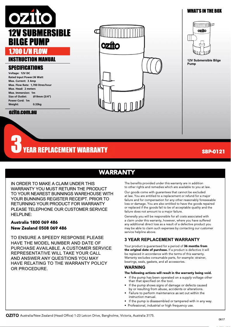 Página 1 del manual Manual de usuario Ozito SBP-0121