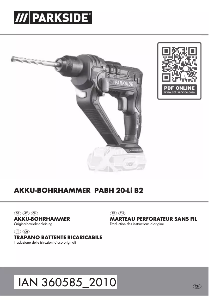 Page 1 de la notice Manuel utilisateur Parkside PBHA 12 A1IAN
