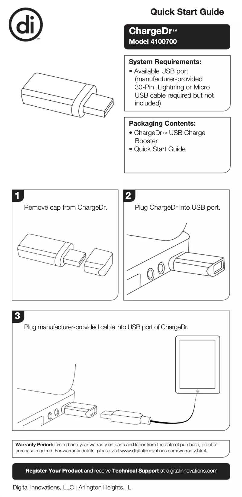 Page 1 de la notice Manuel utilisateur Digital Innovations ChargeDr 4100700