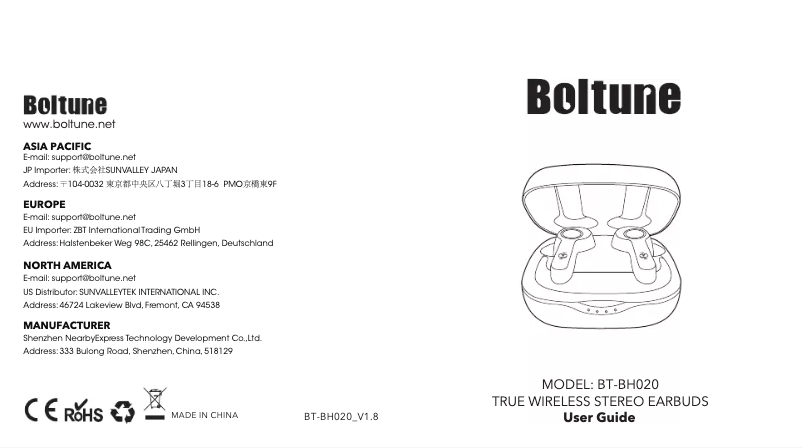 Image de la première page du manuel de l'appareil BT-BH020