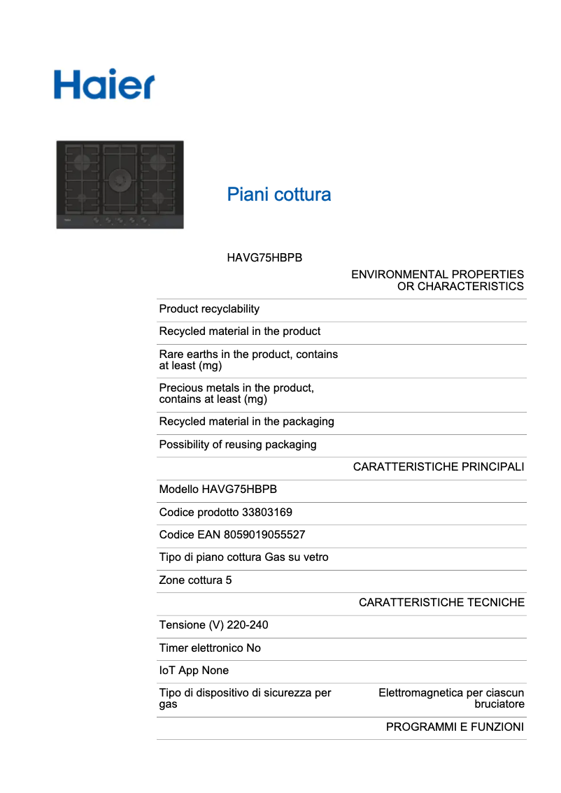 Image de la première page du manuel de l'appareil HAVG75HBPB