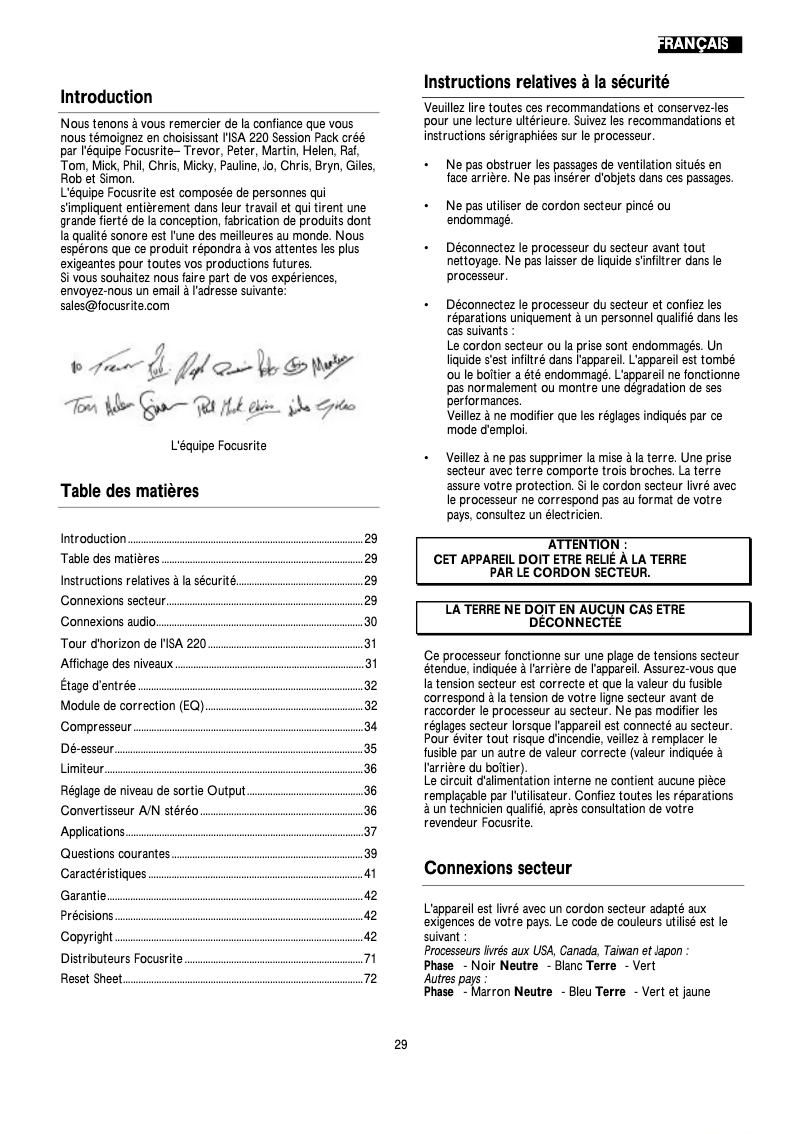 Image de la première page du manuel de l'appareil ISA 220