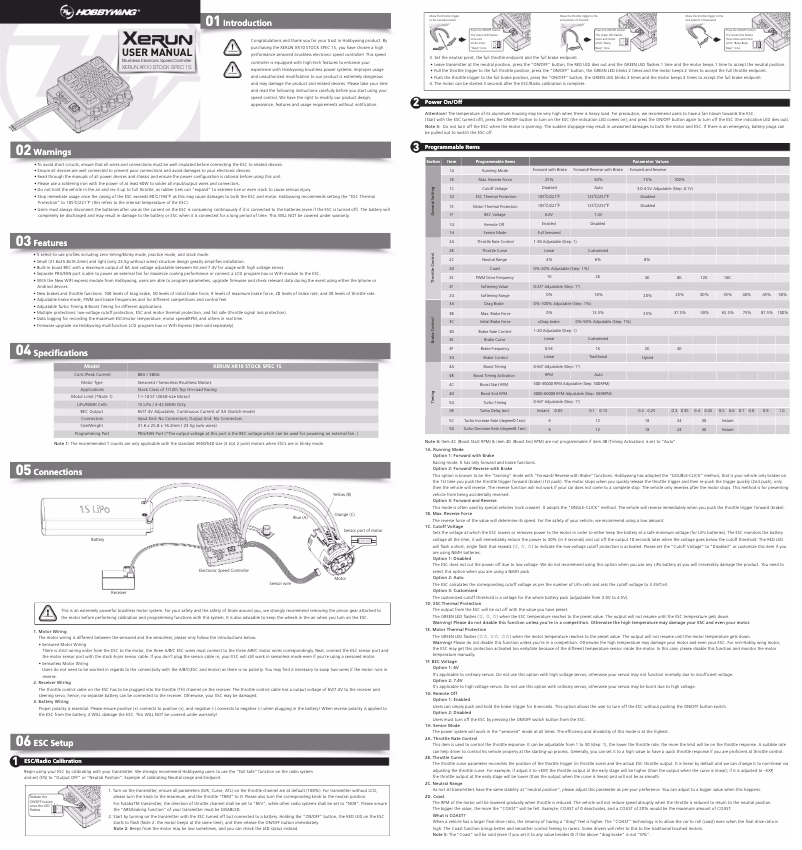 Page 1 de la notice Manuel utilisateur Hobbywing XR10 Stock Spec 1S