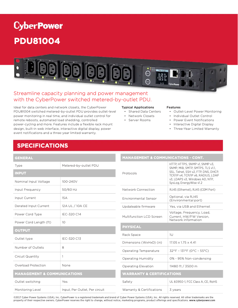 Page 1 de la notice Fiche technique CyberPower PDU81004