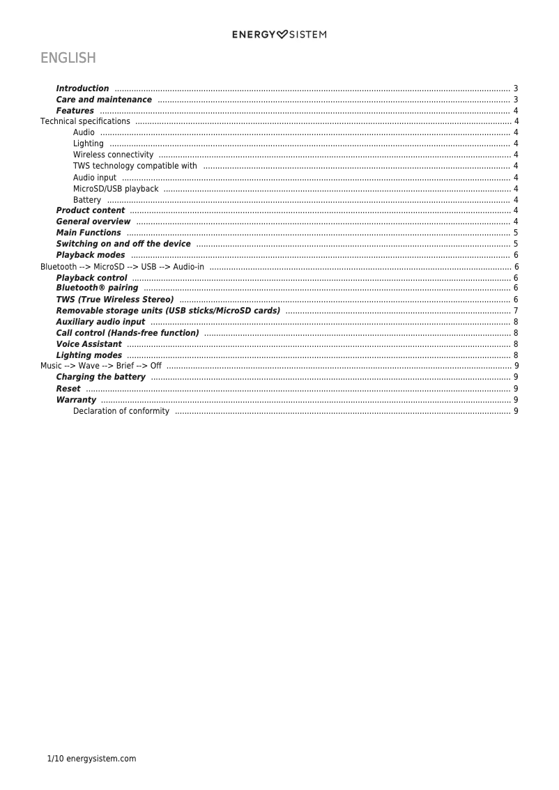 Page 1 de la notice Manuel utilisateur Energy Sistem Urban Box Supernova