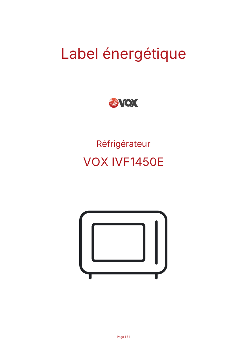 Page n°1 - Label énergétique VOX IVF1450E