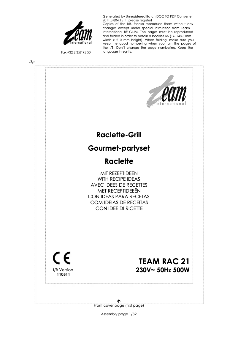 Page 1 de la notice Manuel utilisateur Team RAC 21