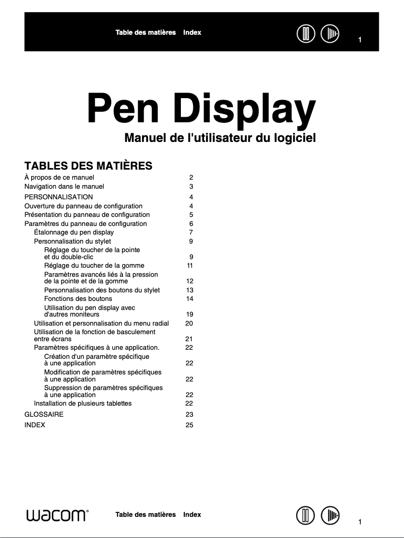 Page 1 de la notice Manuel utilisateur Wacom Pen Display