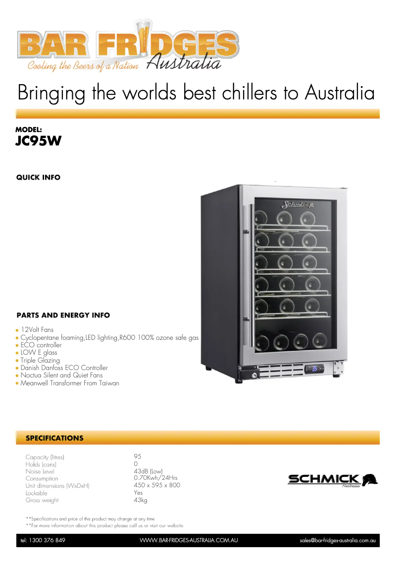 Page 1 de la notice Fiche technique Schmick JC95W