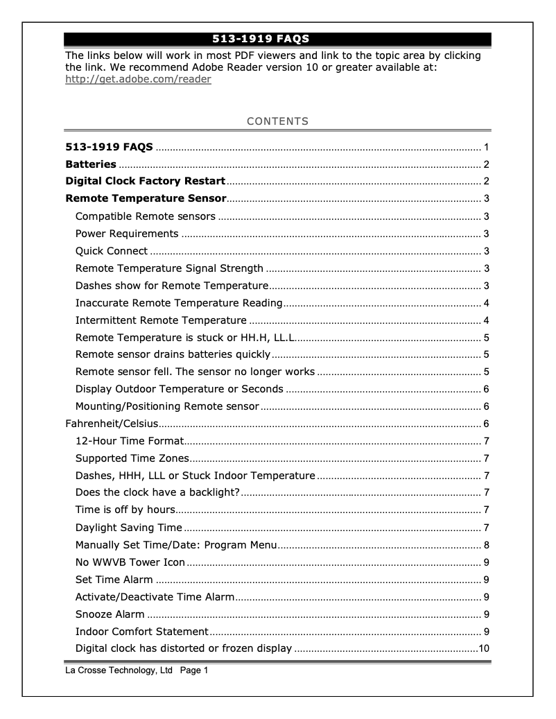 Page n°1 - FAQ La Crosse Technology 513-1919