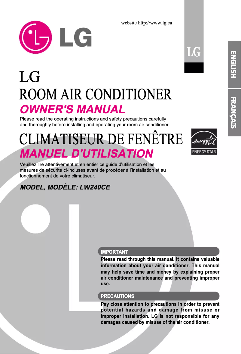 Page 1 de la notice Manuel utilisateur LG LW240CE