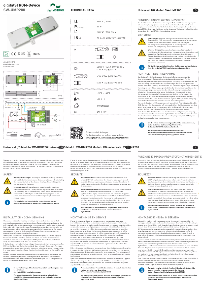 Page 1 de la notice Manuel utilisateur digitalSTROM SW-UMR200