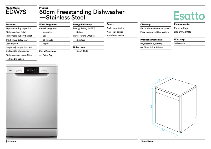 Página 1 del manual Ficha técnica Esatto SL63R