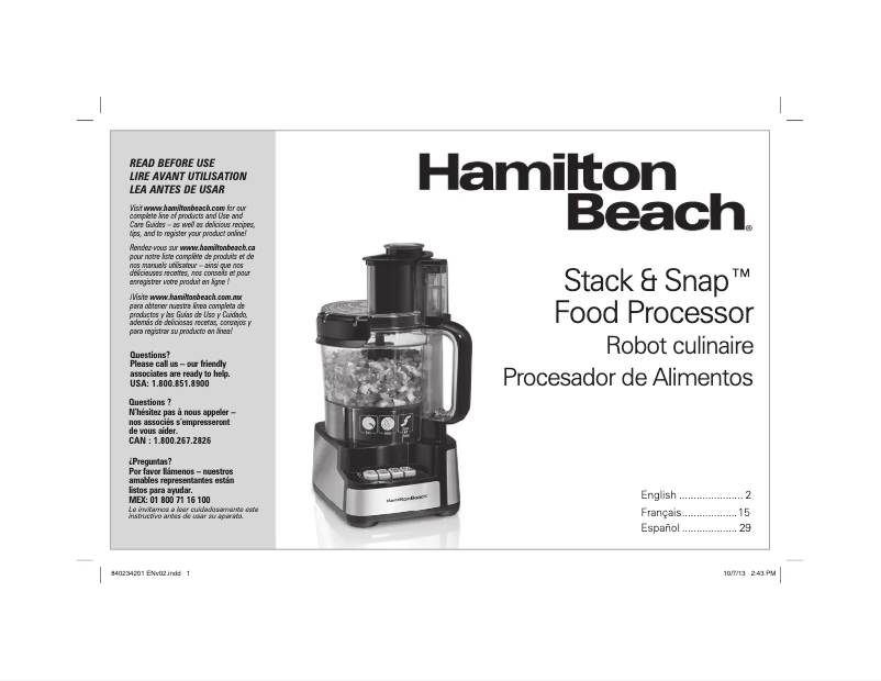 Page n°1 - Manuel utilisateur Hamilton Beach 70725 Stack & Snap