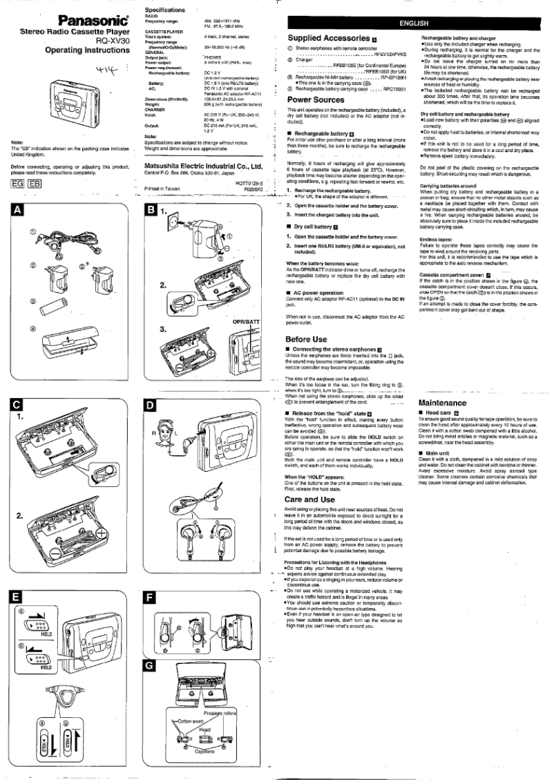 Page 1 de la notice Manuel utilisateur Panasonic RQ-XV30