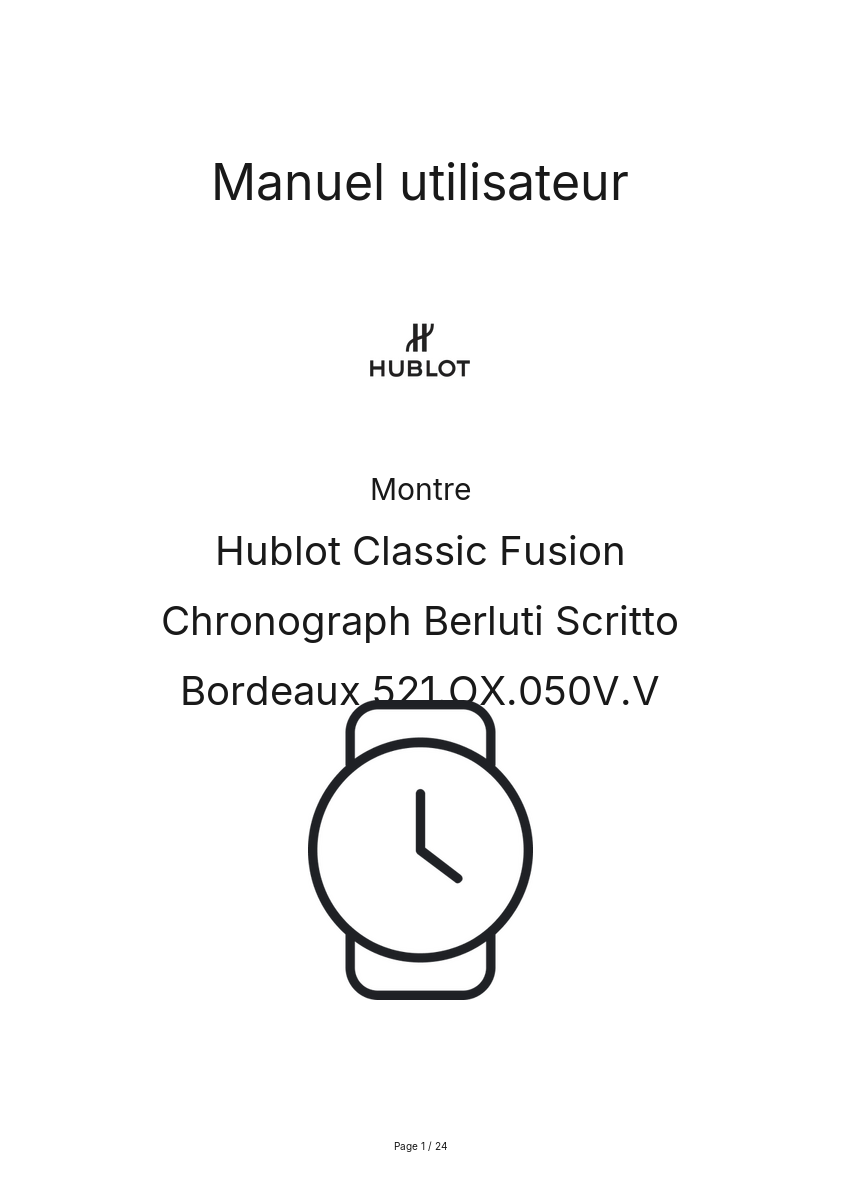 Image de la première page du manuel de l'appareil Classic Fusion Chronograph Berluti Scritto Bordeaux 521.OX.050V.V