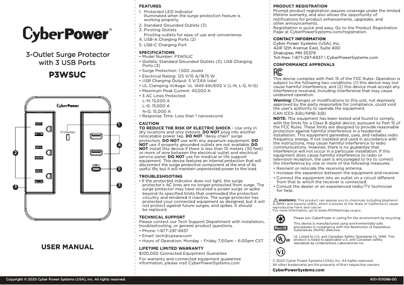Página 1 del manual Ficha técnica CyberPower P3WSUC