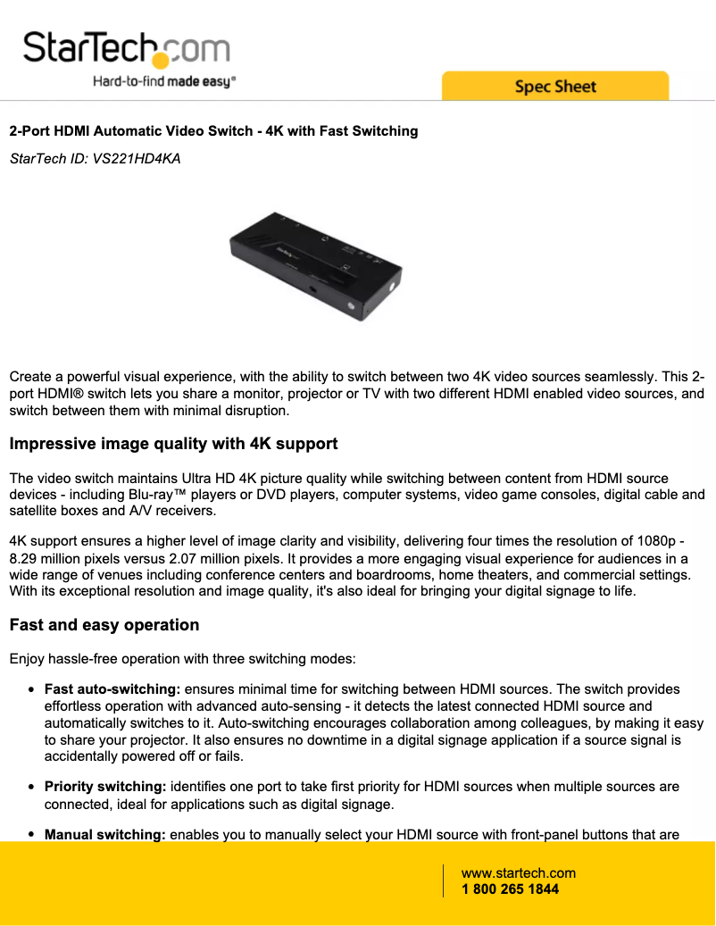 Página 1 del manual Folleto StarTech.com VS221HD4KA