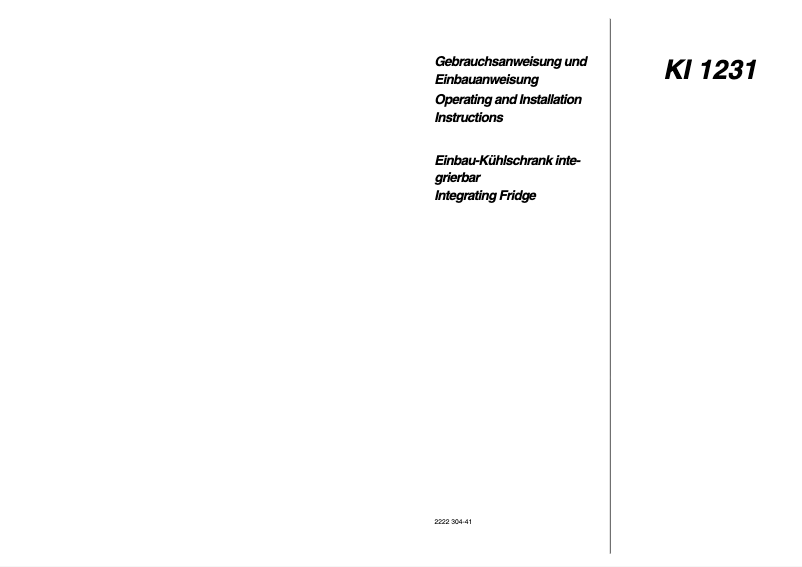 Page 1 de la notice Manuel utilisateur Blomberg KI 1231