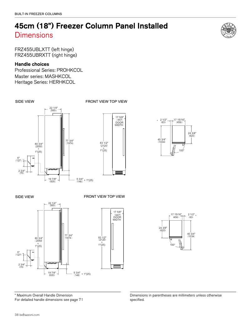 Page 1 de la notice Instructions / montage Bertazzoni FRZ455UBLXTT