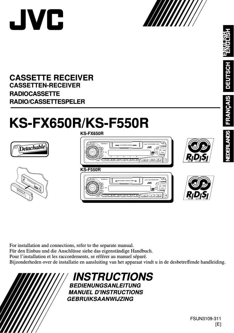 Page n°1 - Manuel utilisateur JVC KS-F550R