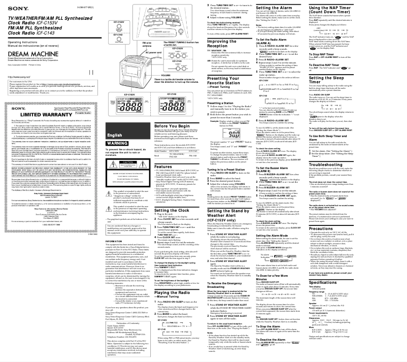 Page n°1 - Manuel utilisateur Sony ICF-C143