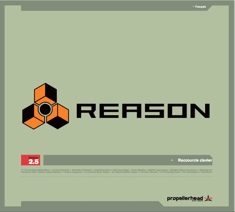 Page n°1 - Guide de démarrage rapide Propellerhead Reason 2.5