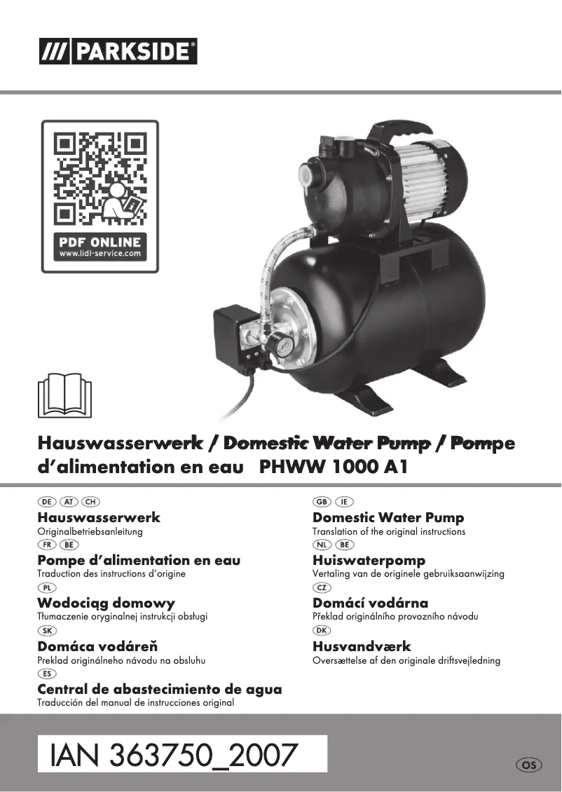 Page n°1 - Manuel utilisateur Parkside PHWW 1000 A1