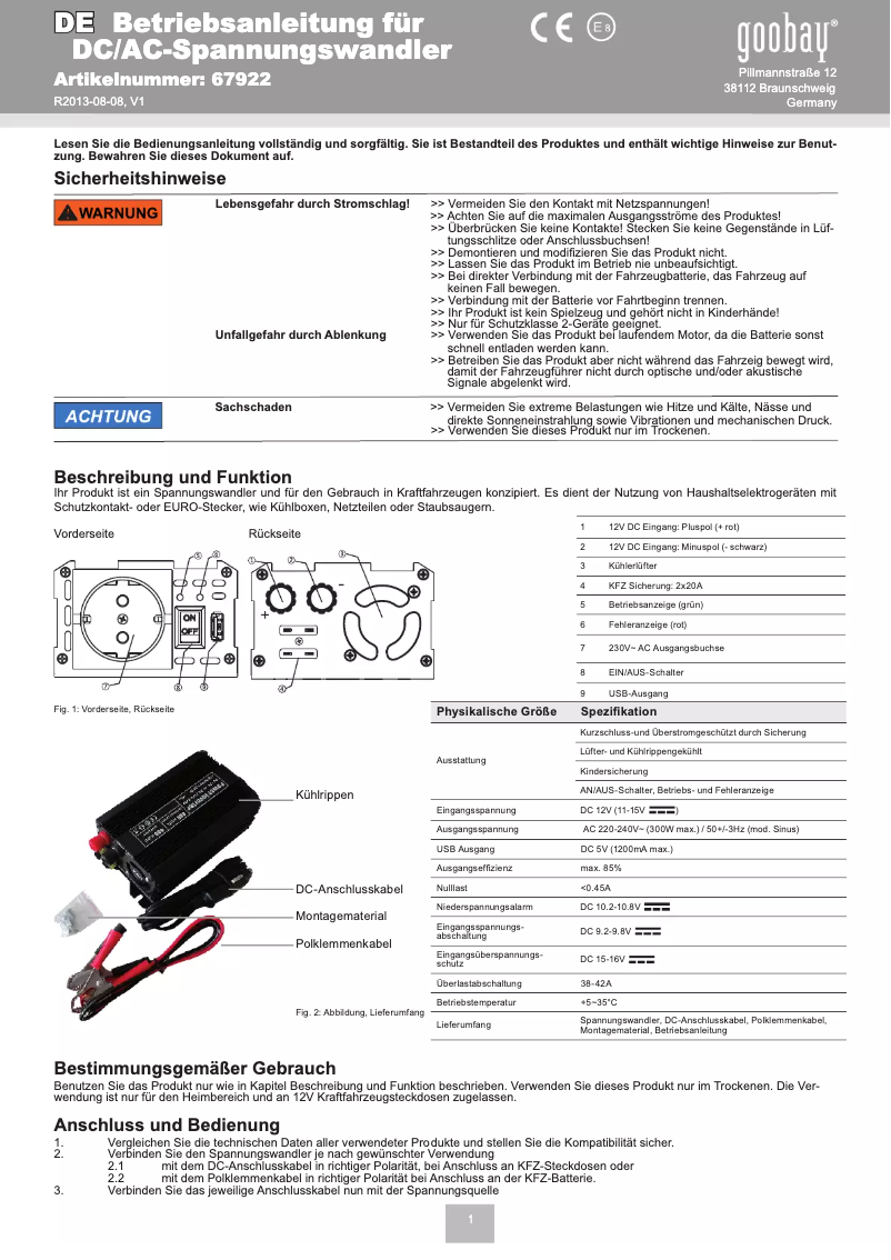 Image de la première page du manuel de l'appareil Car Voltage Converter DC/AC
