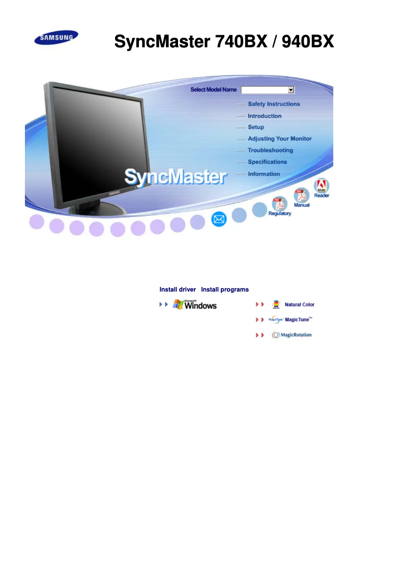 Image de la première page du manuel de l'appareil SyncMaster 740BX