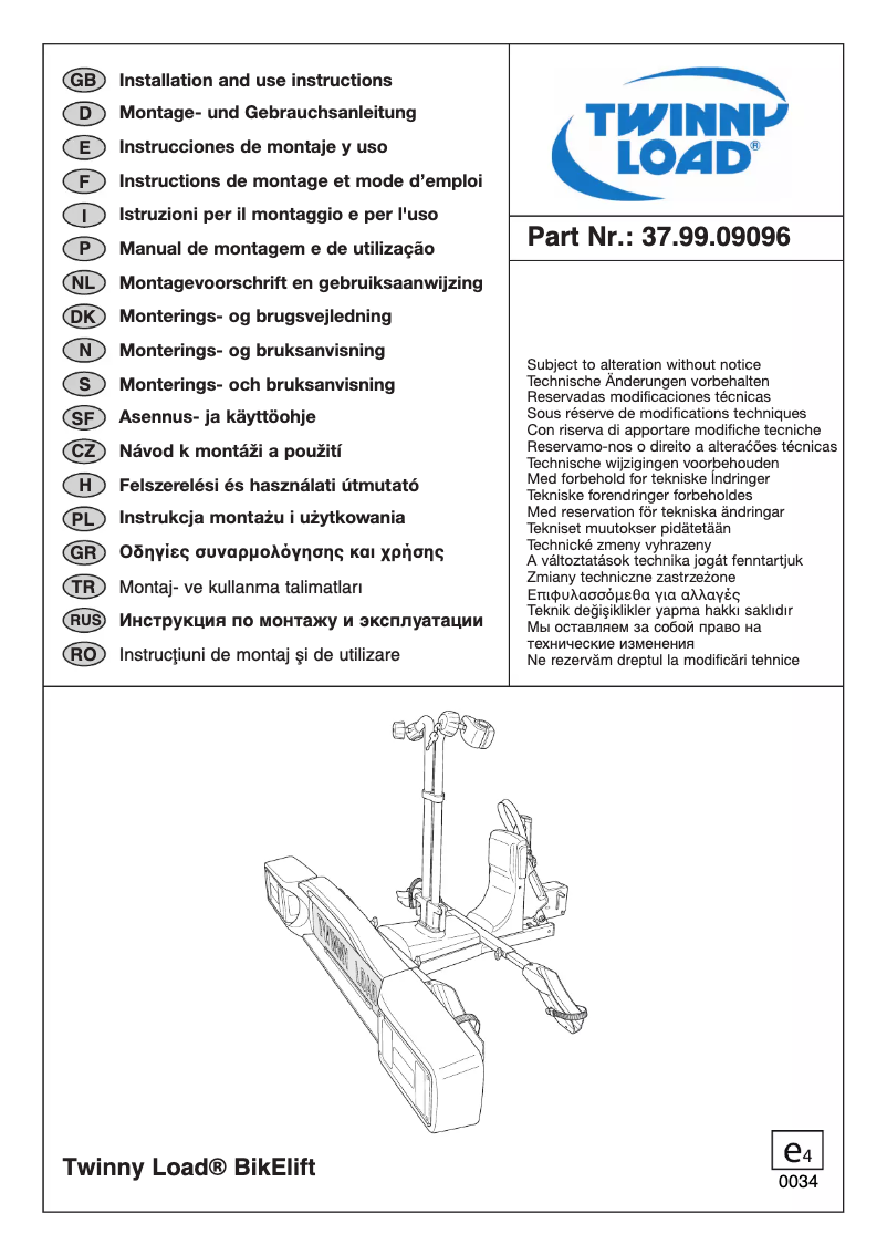 Page 1 de la notice Manuel utilisateur Twinny Load BikElift