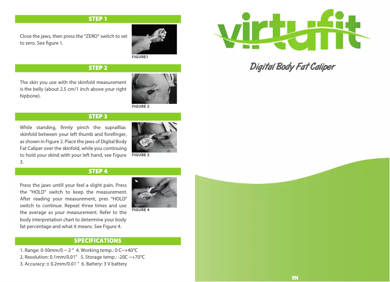 Page 1 de la notice Manuel utilisateur VirtuFit Digital Body Fat Caliper