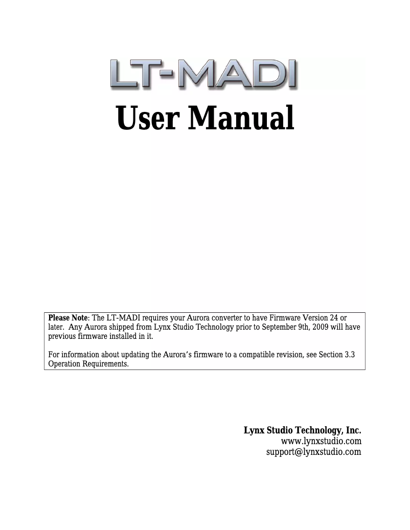 Page n°1 - Manuel utilisateur Lynx LT-Madi