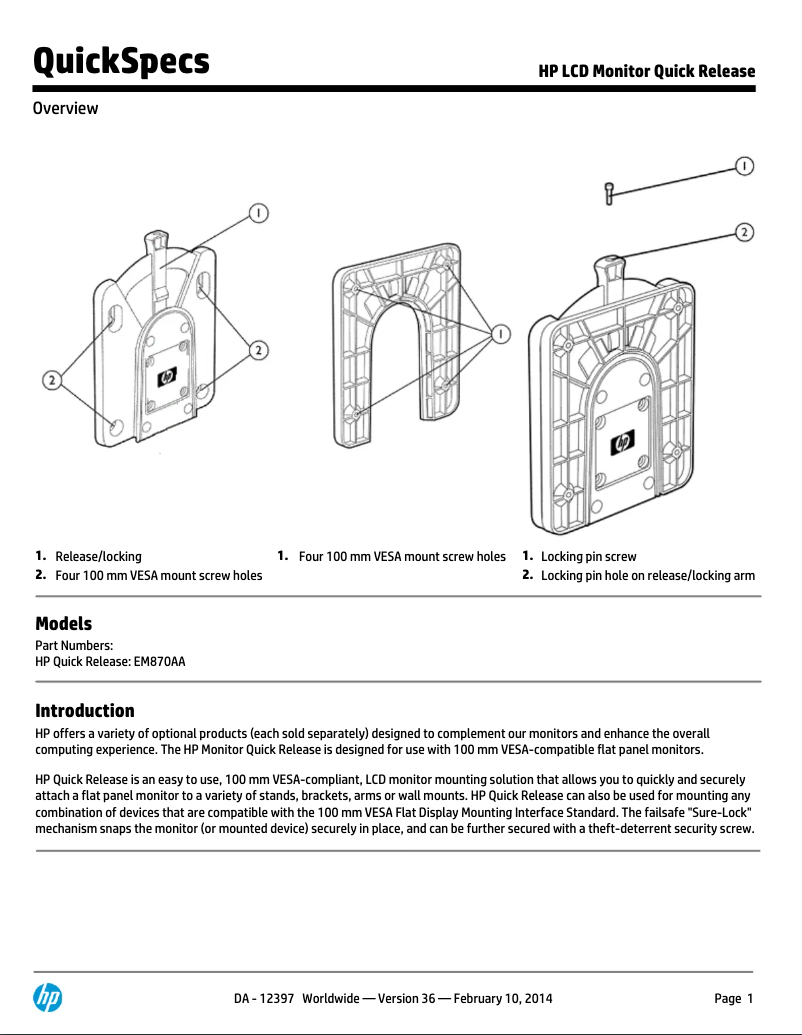 Page 1 de la notice Manuel utilisateur HP EM870AT