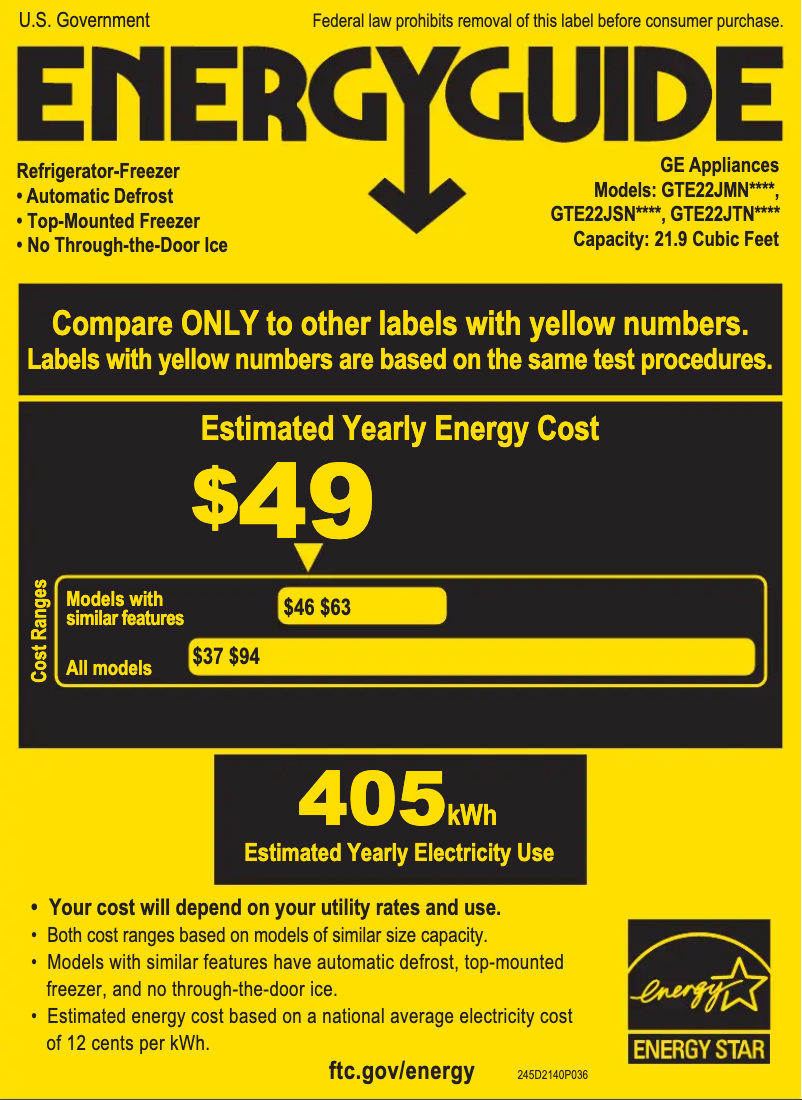 Página 1 del manual Etiqueta energética GE GTE22JTNRBB
