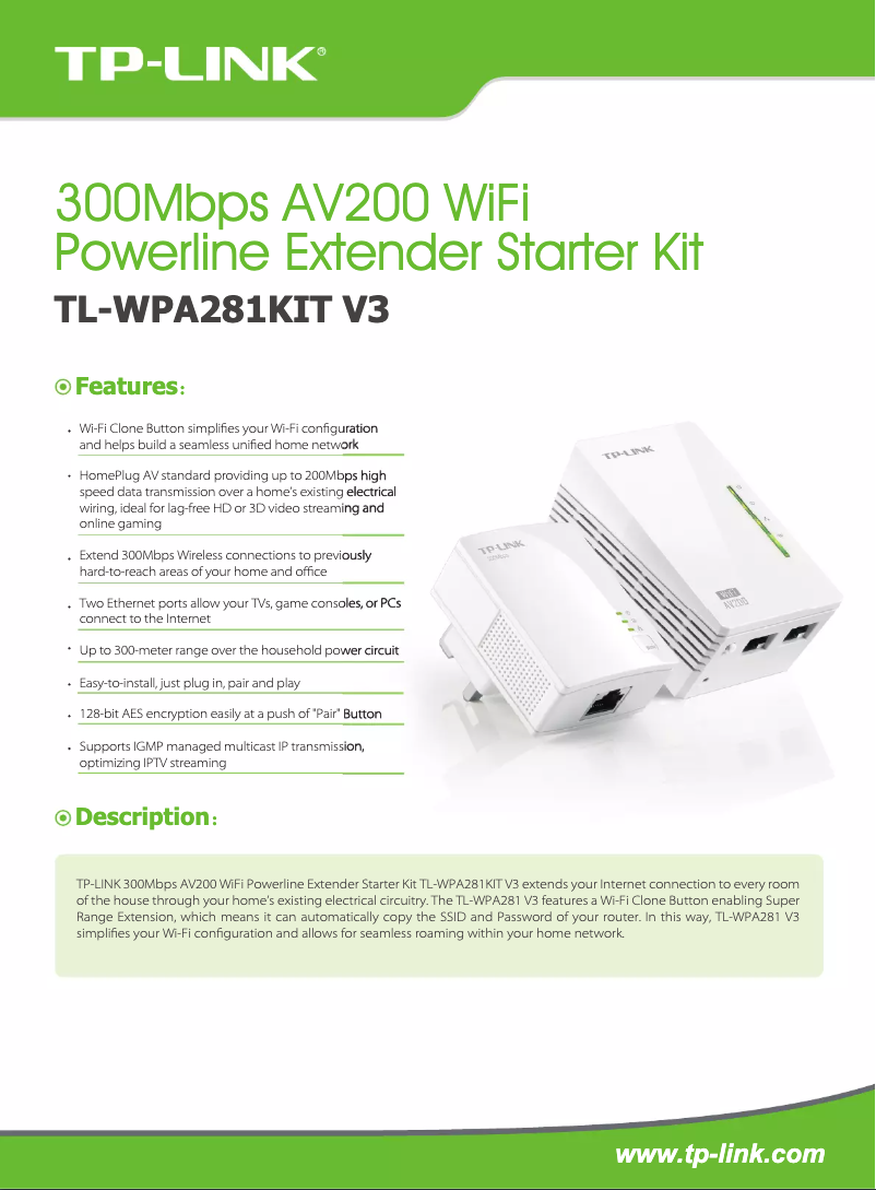 Página 1 del manual Ficha técnica TP-Link TL-WPA281