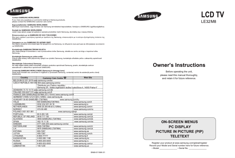 Page 1 de la notice Manuel utilisateur Samsung LE32M87BD