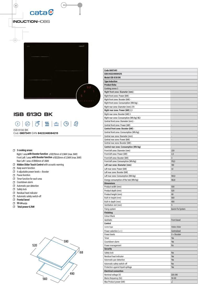 Page 1 de la notice Fiche technique CATA ISB 6130 BK