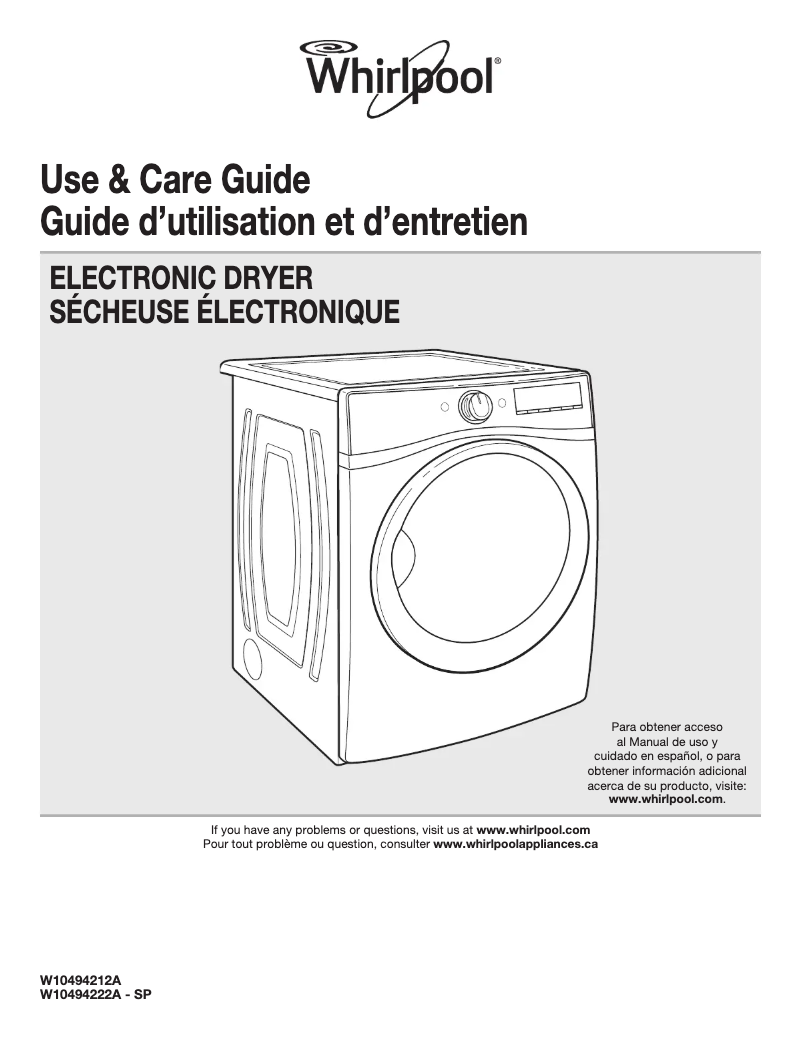 Page 1 de la notice Manuel d'utilisation et d'entretien Whirlpool Duet WGD94HEAW