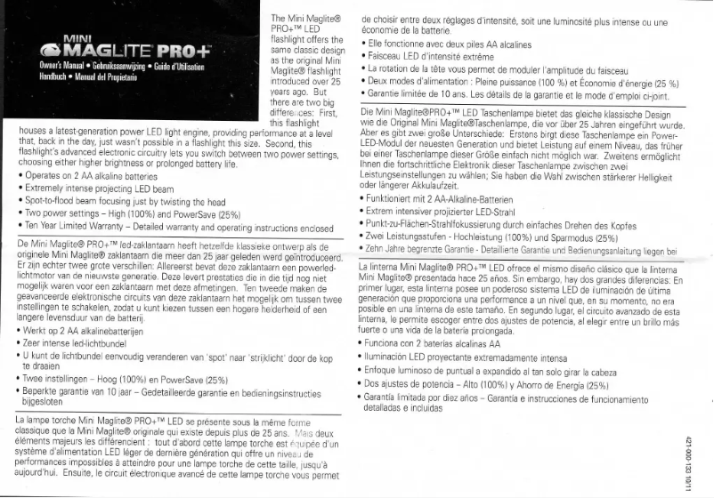 Page n°1 - Manuel utilisateur Maglite Mini-Pro+
